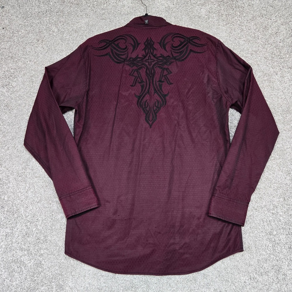 ROAR shirt mens Medium cross embroidered Maroon stitched Y2K Long Sleeve